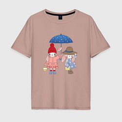 Футболка оверсайз мужская Зайки под зонтом, цвет: пыльно-розовый