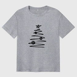 Футболка оверсайз мужская Новогодняя графичная ёлка, цвет: меланж