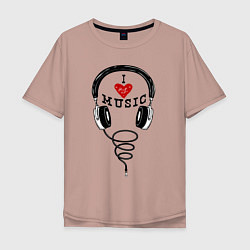 Футболка оверсайз мужская I love Music - headphones, цвет: пыльно-розовый