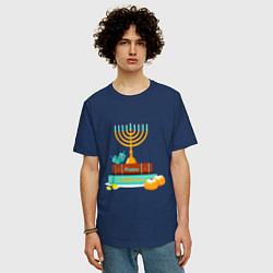 Футболка оверсайз мужская Happy Hanukkah, цвет: тёмно-синий — фото 2