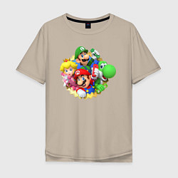Футболка оверсайз мужская Марио, Луиджи, Пич и Йоши, цвет: миндальный