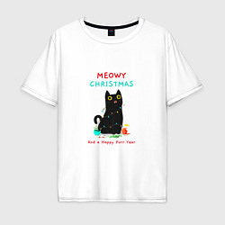Мужская футболка оверсайз Meowy christmas and a happy purr year holiday