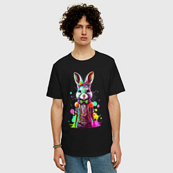 Футболка оверсайз мужская Яркий кролик, цвет: черный — фото 2