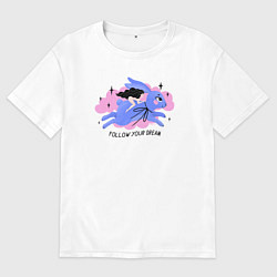 Футболка оверсайз мужская Девушка на сиреневом кролике, цвет: белый