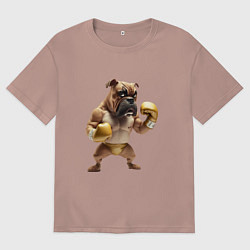 Футболка оверсайз мужская Собака занимается боксом, цвет: пыльно-розовый