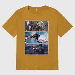 Футболка оверсайз мужская Чел-бензопила аниме, цвет: горчичный