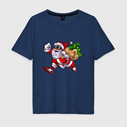 Футболка оверсайз мужская Санта с мешком денег, цвет: тёмно-синий