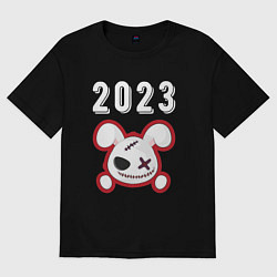 Футболка оверсайз мужская 2023 Кролик злой: символ и надпись, цвет: черный