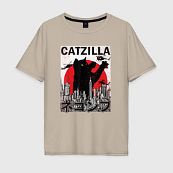 Мужская футболка оверсайз Catzilla in Tokyo мем