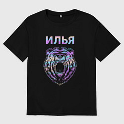 Футболка оверсайз мужская Илья голограмма медведь, цвет: черный