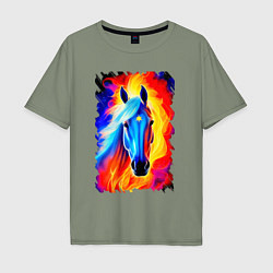 Футболка оверсайз мужская Огнегривый конь со звездой на лбу, цвет: авокадо
