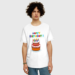 Футболка оверсайз мужская Торт со свечами с днём рождения, цвет: белый — фото 2