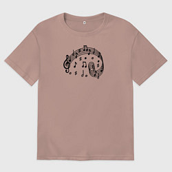 Мужская футболка оверсайз Черные ноты и скрипичный ключ