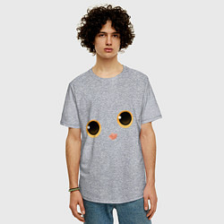 Футболка оверсайз мужская Милый черный котик, цвет: меланж — фото 2