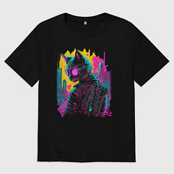 Футболка оверсайз мужская Киберпанк кот в очках, цвет: черный