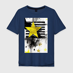 Футболка оверсайз мужская Желтая звезда на полосах, цвет: тёмно-синий