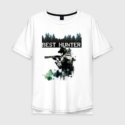 Мужская футболка оверсайз Лучший охотник на фоне леса