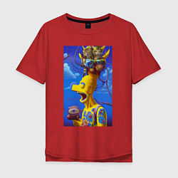 Футболка оверсайз мужская Барт Симпсон и коты - нейросеть - art, цвет: красный