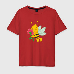 Футболка оверсайз мужская Мультяшная летняя пчелка, цвет: красный
