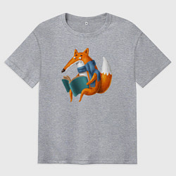 Футболка оверсайз мужская Лисица читает книгу, цвет: меланж