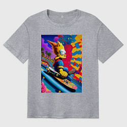 Футболка оверсайз мужская Барт Симпсон скейтбордист - нейросеть, цвет: меланж