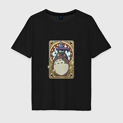 Футболка оверсайз мужская Totoro card, цвет: черный