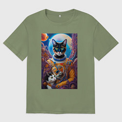 Футболка оверсайз мужская Милая кошечка космонавт - нейросеть, цвет: авокадо