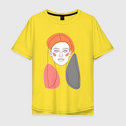 Мужская футболка оверсайз Лайн арт портрет девушки в стиле минимализм