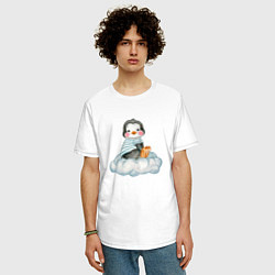 Футболка оверсайз мужская Пингвин на облаке, цвет: белый — фото 2