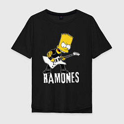 Футболка оверсайз мужская Ramones Барт Симпсон рокер, цвет: черный