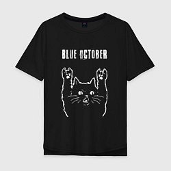 Футболка оверсайз мужская Blue October рок кот, цвет: черный