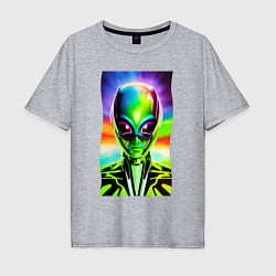 Мужская футболка оверсайз Alien - neural network - neon glow - pop art