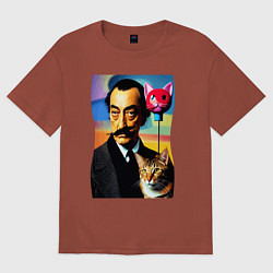 Футболка оверсайз мужская Salvador Dali and cat, цвет: кирпичный