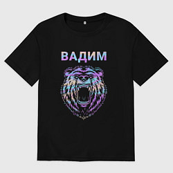 Футболка оверсайз мужская Вадим голограмма медведь, цвет: черный