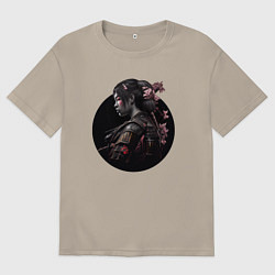 Мужская футболка оверсайз Японская девушка на фоне черного круга