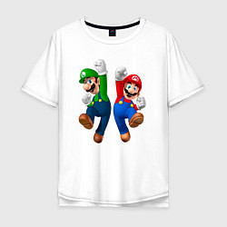 Футболка оверсайз мужская Луиджи и Марио в прыжке, цвет: белый