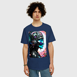 Футболка оверсайз мужская Кибер фея - нейросеть, цвет: тёмно-синий — фото 2