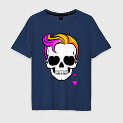 Мужская футболка оверсайз Череп с разноцветными волосами