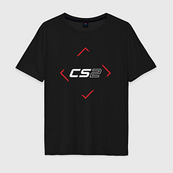 Футболка оверсайз мужская Символ Counter Strike 2 в красном ромбе, цвет: черный