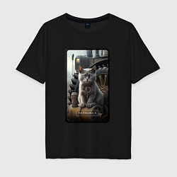 Футболка оверсайз мужская Челябинск котик, цвет: черный