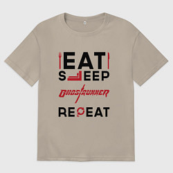 Футболка оверсайз мужская Надпись: eat sleep Ghostrunner repeat, цвет: миндальный