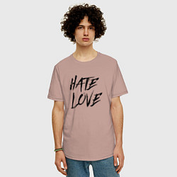 Футболка оверсайз мужская Hate love Face, цвет: пыльно-розовый — фото 2