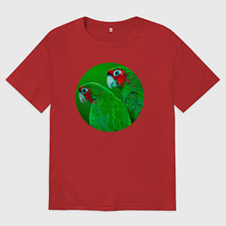 Футболка оверсайз мужская Два зелёных попугая, цвет: красный