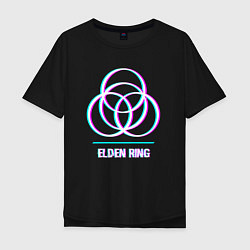 Футболка оверсайз мужская Elden Ring в стиле glitch и баги графики, цвет: черный