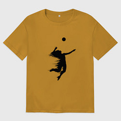 Футболка оверсайз мужская Черный силуэт девушки волейболистки, цвет: горчичный