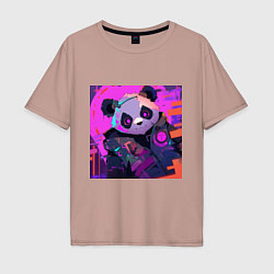 Мужская футболка оверсайз Аниме панда в лучах неона