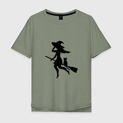 Мужская футболка оверсайз Ведьмочка и кот на метле