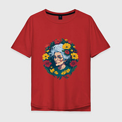 Мужская футболка оверсайз Модная бабушка в цветах