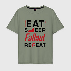 Футболка оверсайз мужская Надпись: eat sleep Fallout repeat, цвет: авокадо