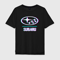 Футболка оверсайз мужская Значок Subaru в стиле glitch, цвет: черный